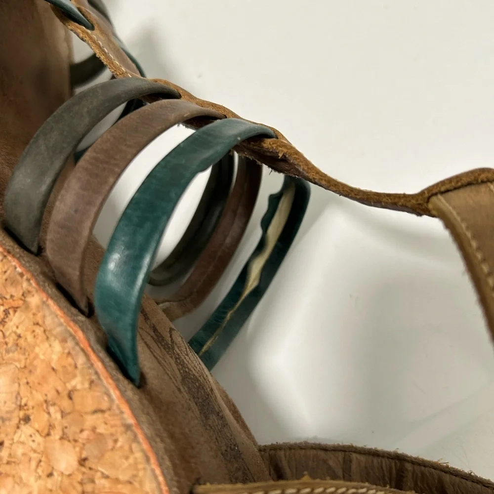 Fly Girl Wedge Sandals Brown Blue Size 8 - 8.5 US 39 EU